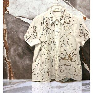 Melarosa Italy Short Sleeve Artist Hand Painted Watercolor Blouse Shirt Womens M